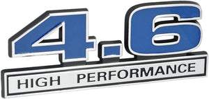 4.6 Liter High Performance Engine Emblem in Chrome & Blue - 5" Long