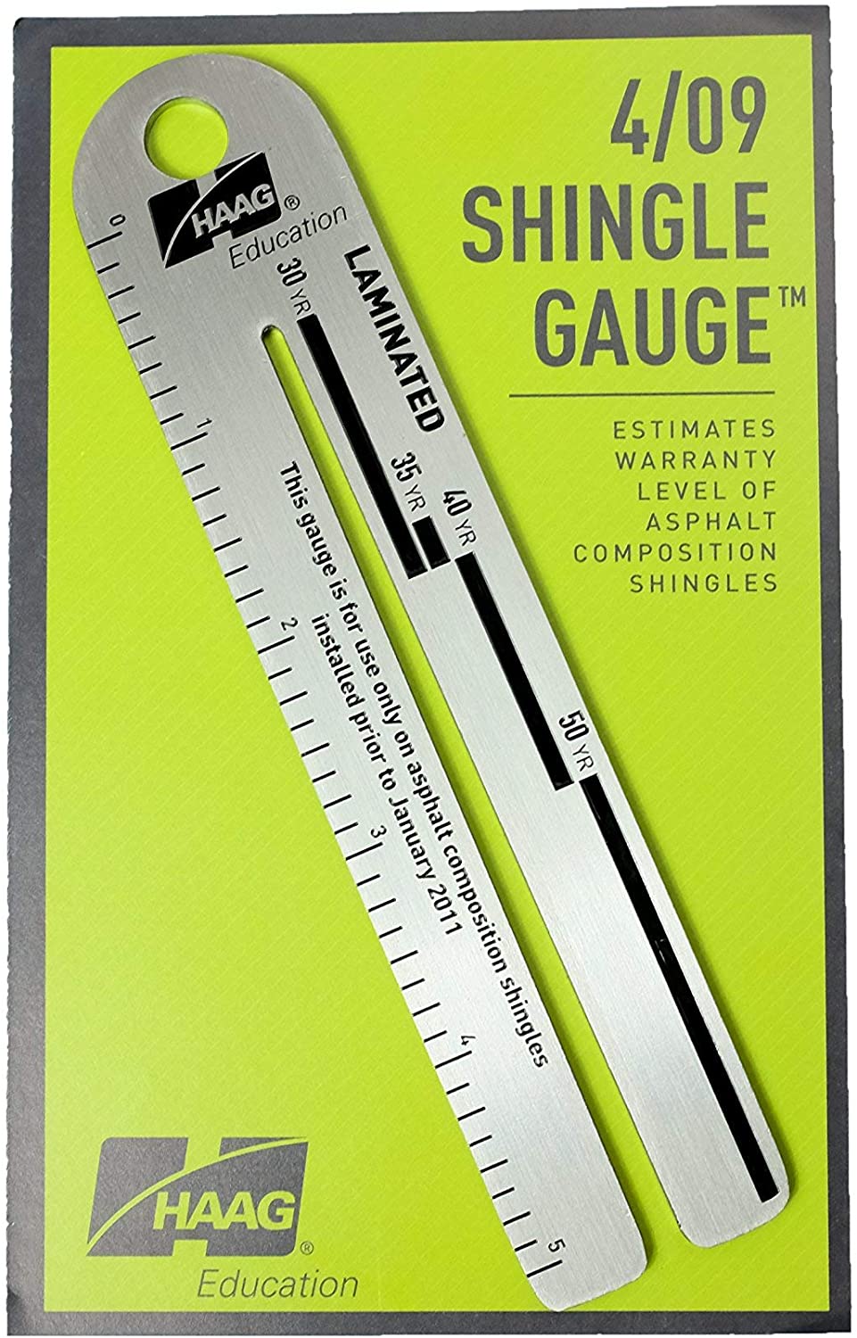 Haag Engineering 4/09 Shingle Gauge, Includes a key card with Haag Company information and basic instructions.