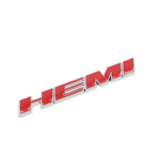 HEMI Emblems 3D Car Truck Side Door Fender Trunk Namplate Badges Plate Decal (Silver/Red)